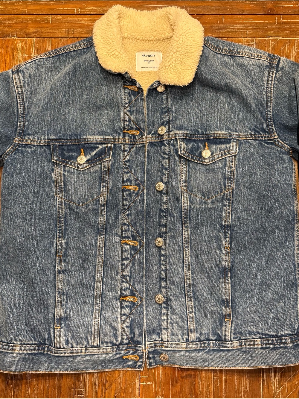 Old Navy Blue Denim Jacket with Cream Sherpa Collar